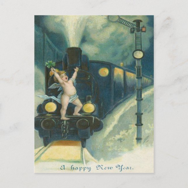 Cherub Angel Four Leaf Clover Train Postcard (Front)