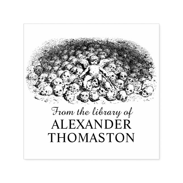 Cherub Angel on Pile of Skulls Library Book Name Self-inking Stamp (Design)