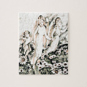 Cherub Angels in Flower Field Jigsaw Puzzle