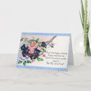 Cherub Blue Birds Vintage Valentines Day Card