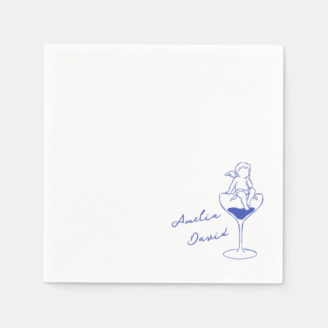 Cherub Cupid Hand Drawn Personalized Wedding  Napkin (Front)