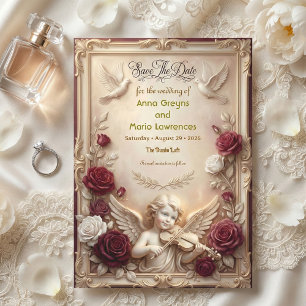 Cherub & Doves Ornate Save The Date Magnetic Invitation