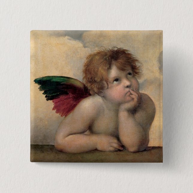 Cherub from Sistine Madonna by Raphael 2 Inch Square Button (Front)