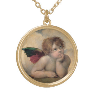 Cherub from Sistine Madonna by Raphael Gold Plated Necklace