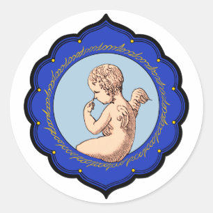Cherub in Persian frame Contemplating life CC1010 Classic Round Sticker