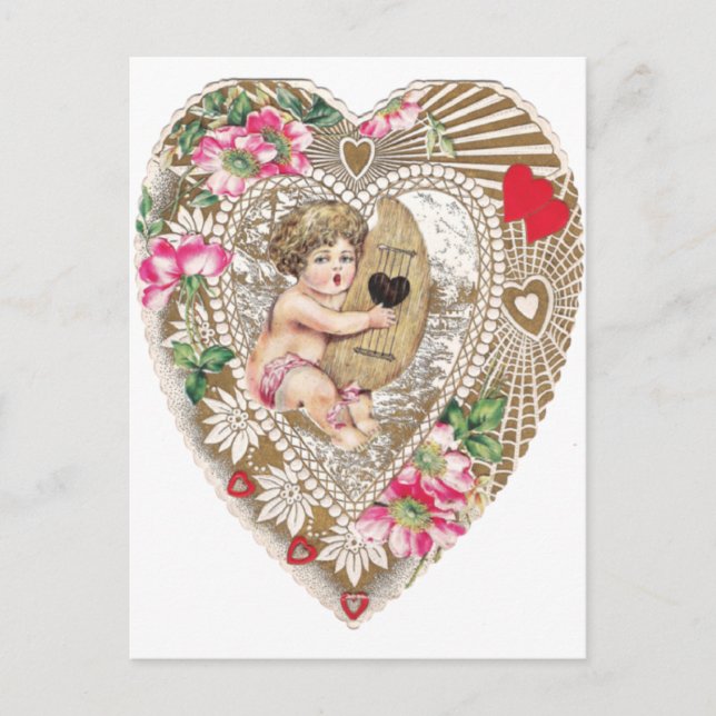 Cherub Playing Harp Illustration Postcard (Front)