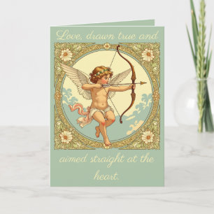 Cherubic Figure With A Garland Of Tiny Flowers Card