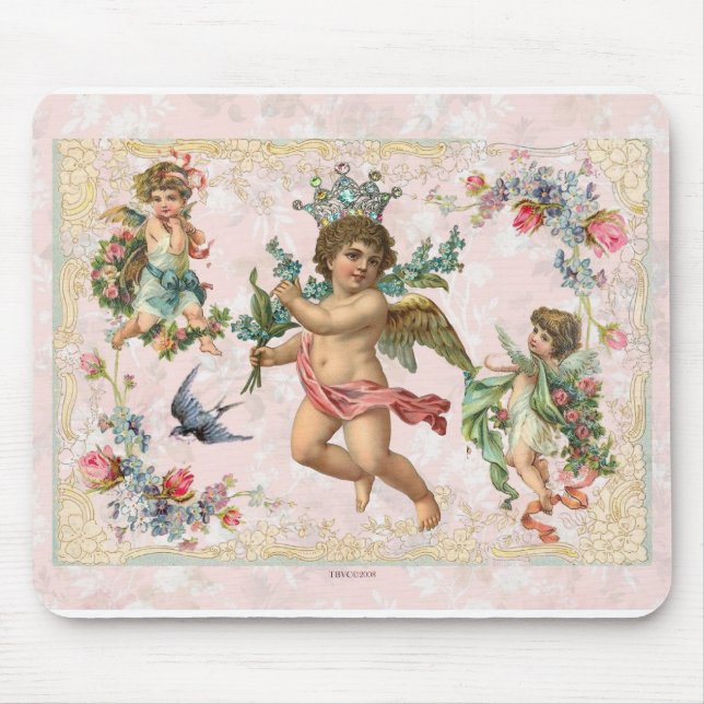 Cherubs & Angels Victorian Roses Mouse Pad Pink (Front)