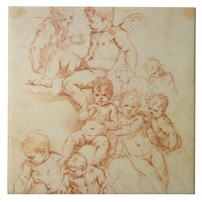 Cherubs, early 17th century (red chalk on paper) tile (Front)