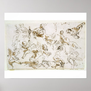 Cherubs, early 18th century (pen and ink and wash poster