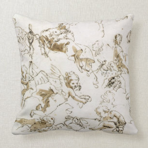 Cherubs, early 18th century (pen and ink and wash throw pillow