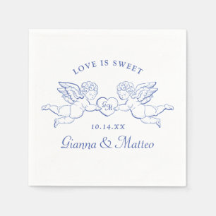 Cherubs Holding Heart Couple Cupids Initials Napkin
