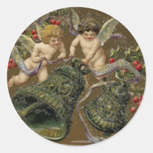 Cherubs Ringing in Christmas 1906 Classic Round Sticker