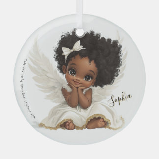Cherub's Smile: Angelic Joy in White and Gold Glass Ornament
