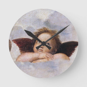Cherubs, winged Angels painting by Raffael  Round Clock