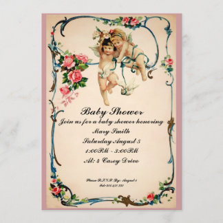 Cherubs with dove Baby Shower Invite
