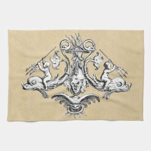 Cherubs with Tridents on Dolphins Kitchen Towel