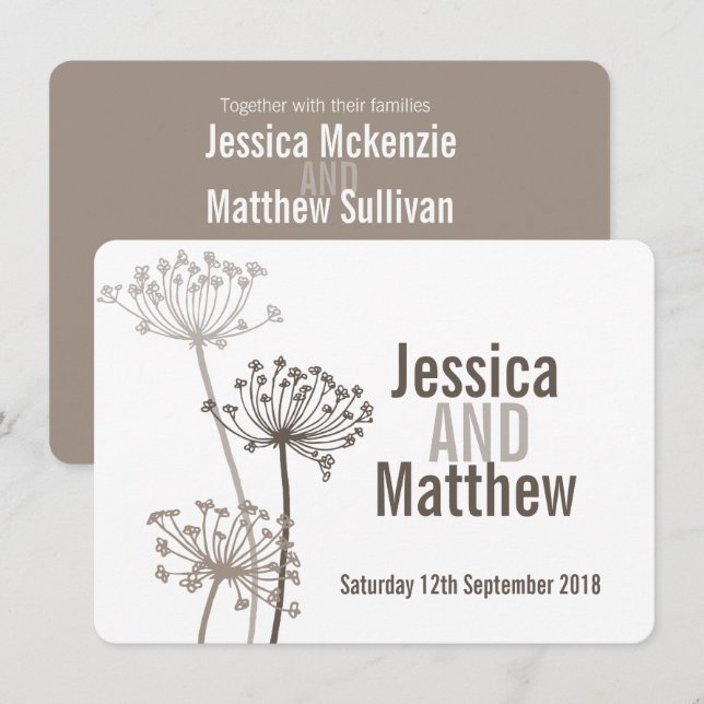 Chervil modern flower brown wedding invite (Front/Back)