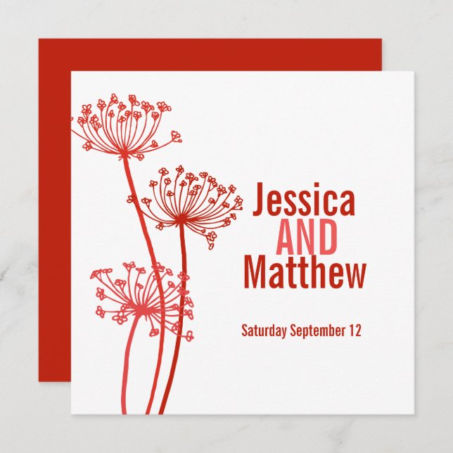 Chervil modern flower dark red wedding invite (Front/Back)