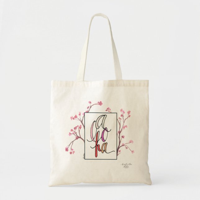 Chery Blossom Aloha Watercolor Tote Bag (Front)
