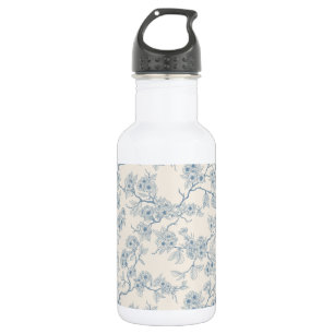 Chery blossom branches in blue and off white 532 ml water bottle