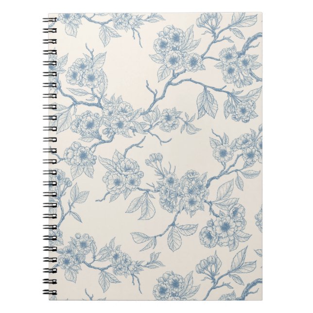 Chery blossom branches in blue and off white notebook (Front)