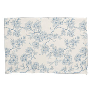 Chery blossom branches in blue and off white pillowcase