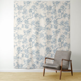 Chery blossom branches in blue and off white tapestry
