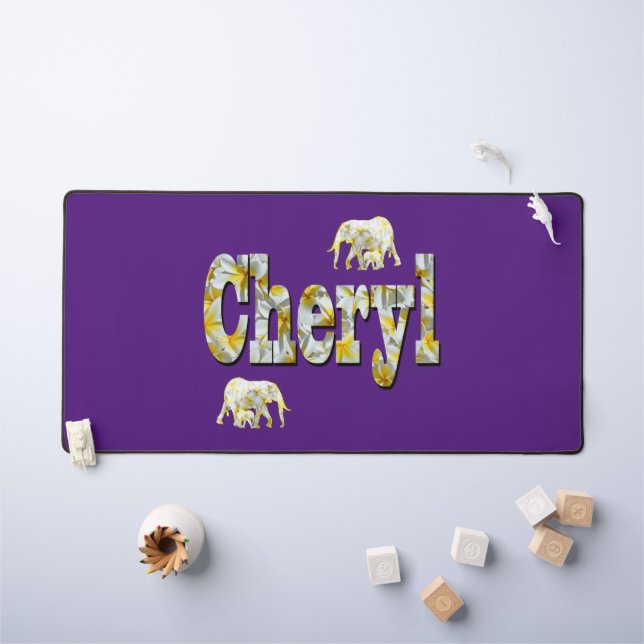 Cheryl Name With Elephants, Desk Mat (Kids Table)