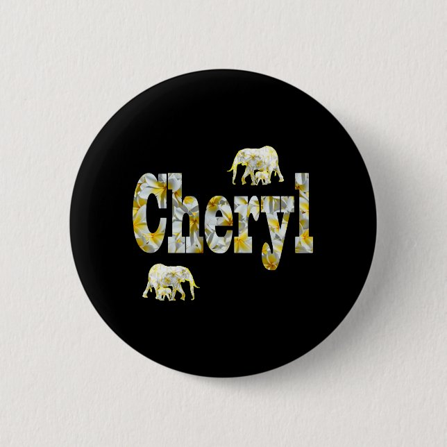 Cheryl Name With Frangipani Flowers,  2 Inch Round Button (Front)