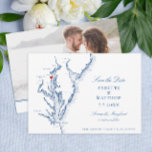 Chesapeake Bay Annapolis MD Navy Blue Wedding Save The Date<br><div class="desc">This elegant Chesapeake Bay Map Save the Date with Photo back is perfect for your beautiful coastal wedding in Annapolis, Maryland - or anywhere in Chesapeake Bay! You can move the heart over the town you're getting married in, and you can change the heart colour too! Best of all, personalize...</div>