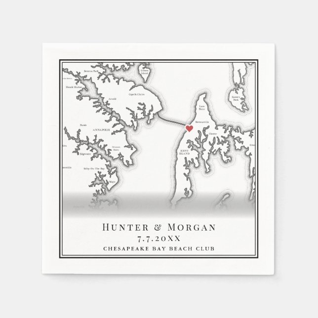 Chesapeake Bay Beach Club Black White Wedding Napkin (Front)