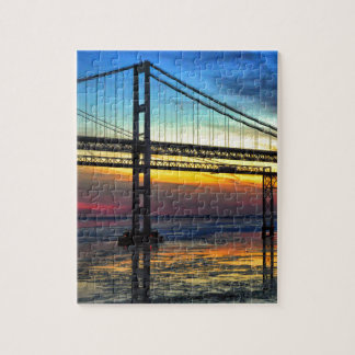Chesapeake Bay Bridge Icy Sunset Silhouette Jigsaw Puzzle