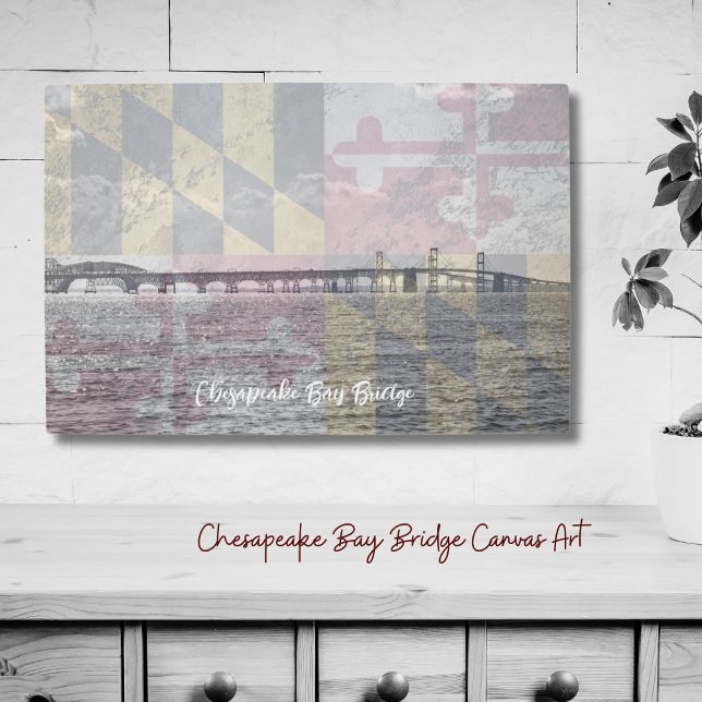 Chesapeake Bay Bridge Maryland Overlay Canvas (Chesapeake Bay Bridge Overlay Canvas adds a splash of color for your walls! Maryland pride!)