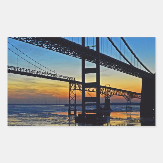 Chesapeake Bay Bridge Sunset Over Icy Waters Sticker (Front)