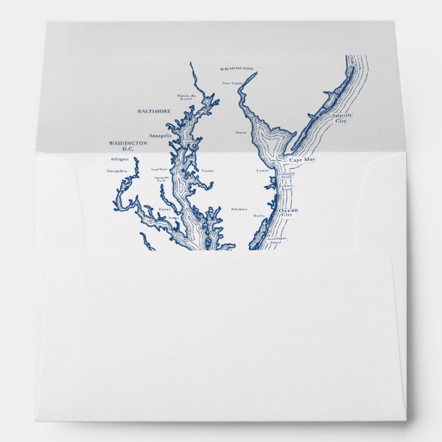 Chesapeake Bay Destination Wedding Map White Envelope (Back (Bottom))