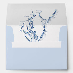 Chesapeake Bay Map Light Blue Wedding Envelope