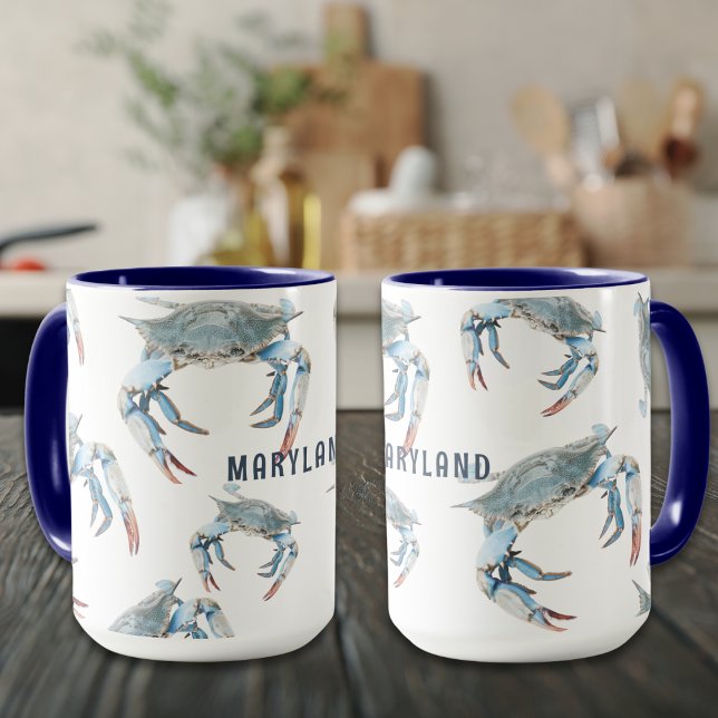 Chesapeake Bay Maryland Crabe Bleu Mug Personnalis (Drink your morning coffee in a cute Maryland Blue Crab Mug!)