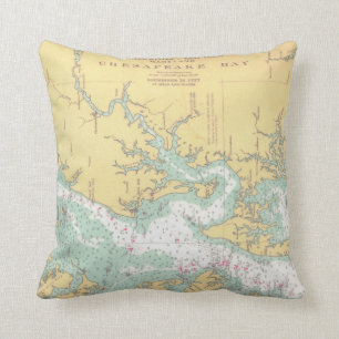 Chesapeake Bay Natuical Chart Throw Pillow