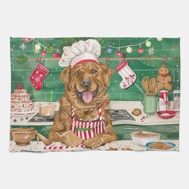 Chesapeake Bay Retriever Baking: Festive Christmas Kitchen Towel (Horizontal)