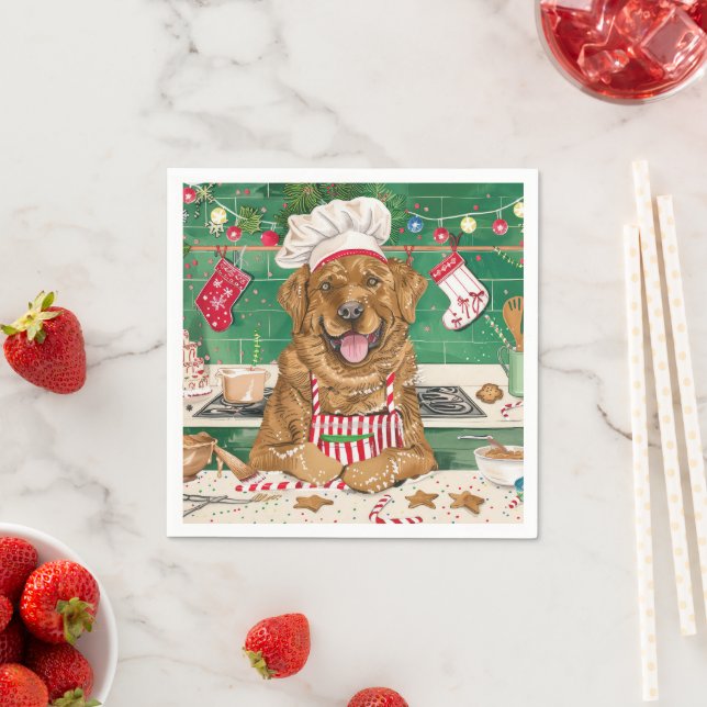 Chesapeake Bay Retriever Baking: Festive Christmas Napkin (Insitu)