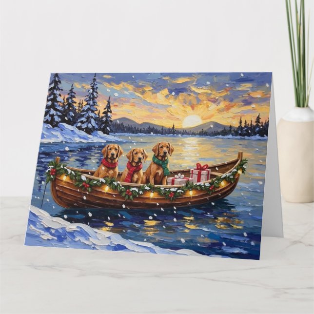 Chesapeake Bay Retriever Christmas Boat Holiday Card (Front)