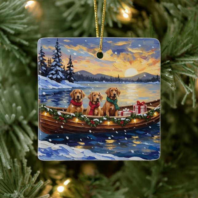 Chesapeake Bay Retriever Christmas Boat Holiday Ceramic Ornament (Tree)
