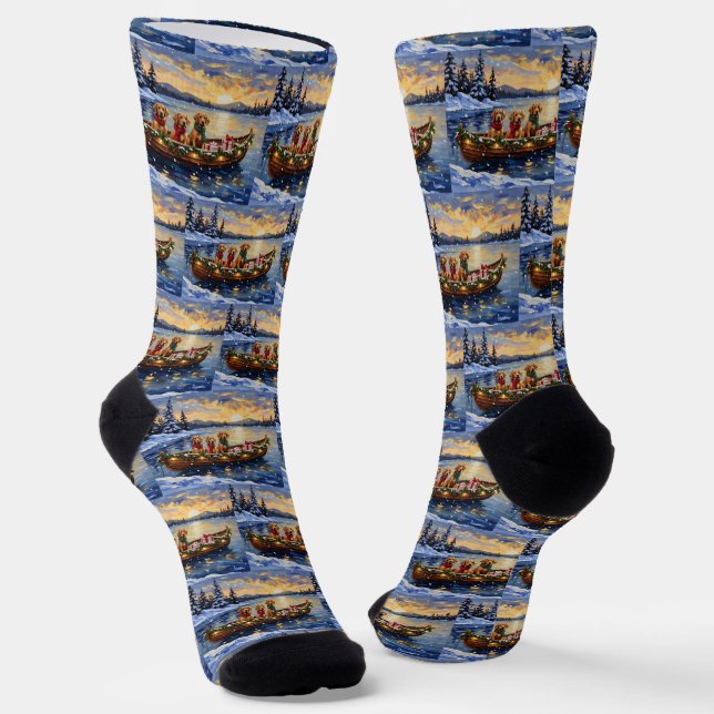 Chesapeake Bay Retriever Christmas Boat Holiday Socks (Angled)