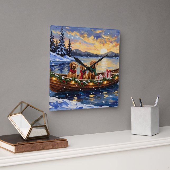 Chesapeake Bay Retriever Christmas Boat Holiday Square Wall Clock (Office)