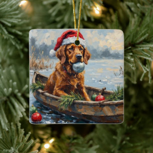 Chesapeake Bay Retriever Christmas Hunting Boat Ceramic Ornament