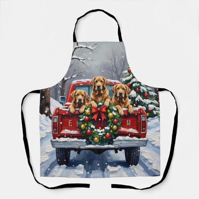Chesapeake Bay Retriever Christmas Red Truck  Apron (Front)
