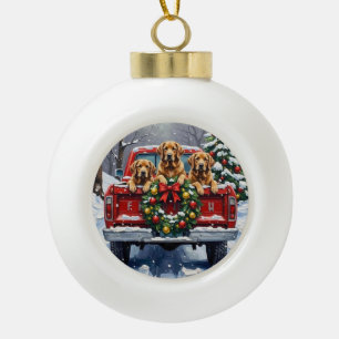Chesapeake Bay Retriever Christmas Red Truck  Ceramic Ball Christmas Ornament