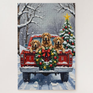 Chesapeake Bay Retriever Christmas Red Truck Jigsaw Puzzle