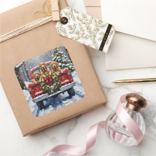 Chesapeake Bay Retriever Christmas Red Truck  Square Sticker